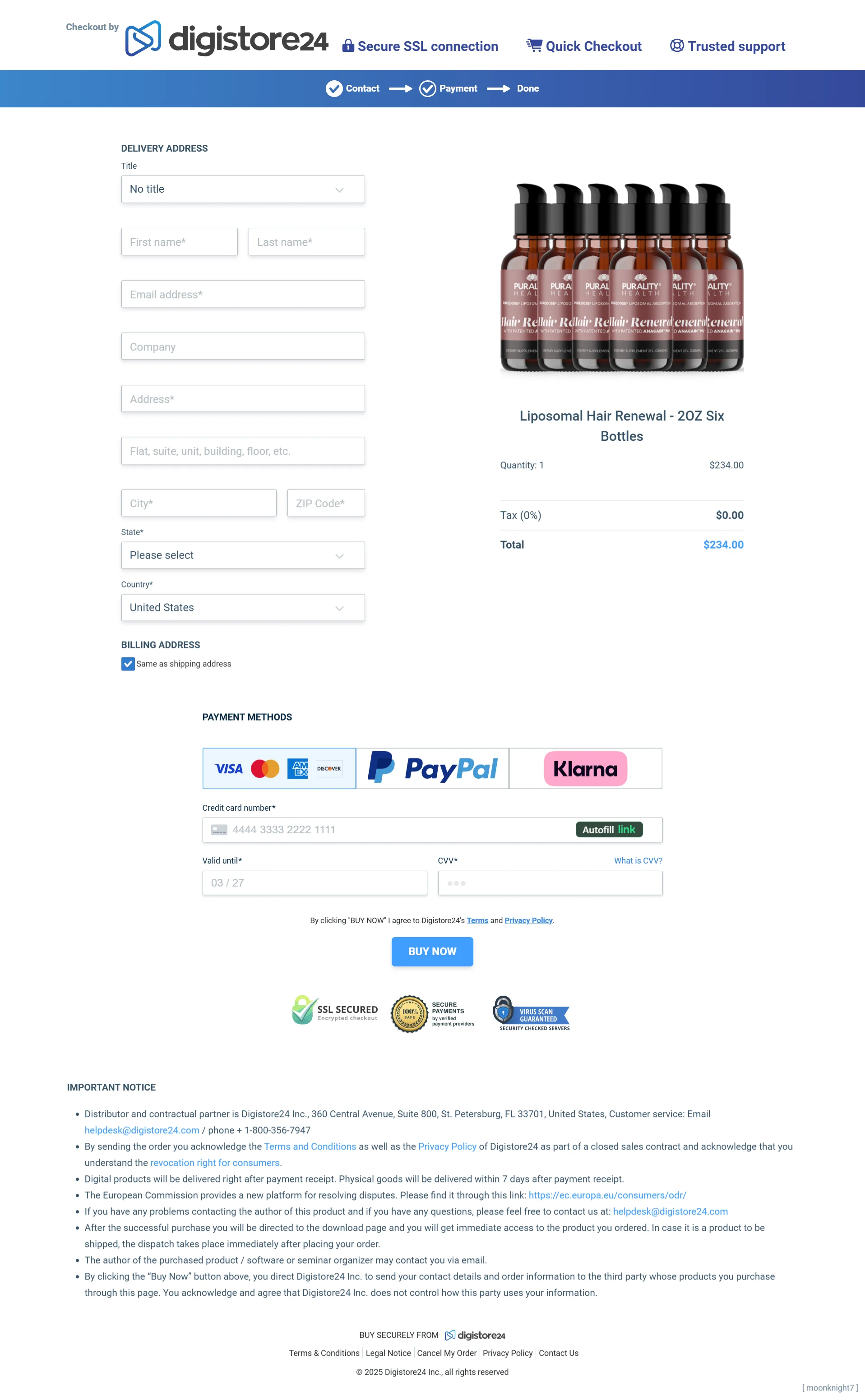 Liposomal Hair Renewal order form